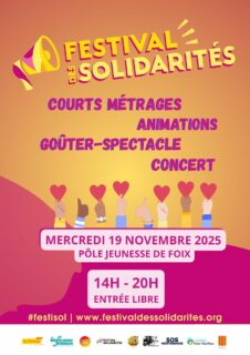 🎉 Ne manquez pas Festisol, le Festival des Solidarités ! 🎉
📅 Mercredi 19 novembre 2025
📍 Pôle Jeunesse de Foix
⏰ De 14h à 20h – Entrée gratuite
Au programme :
🎬 Projections/débats : Découvrez les documentaires The Pickers (30mn) à 14h15 et Sacha, sauvetage avec l'Ocean Viking, avec SOS Méditerranée à 18h.
🎭 Spectacle : Le Goûter Truculent à 15h30 (gratuit sur inscription).
🎶 Apéro/Concert : Radio Bazar vous fera danser pour fêter la solidarité à 19h.
💖 Stands animés par les associations de 14h à 18h : PAAJIP, InfoJeunes, SOS Méditerranée, 09 Cameroun, et bien d’autres !
🌍 Opération vide ta chambre : Venez déposer des jouets ou des habits qui ne servent plus.
#Festisol #Solidarité #Foix #FestivalDesSolidarités #Associations #CultureEtSolidarité
