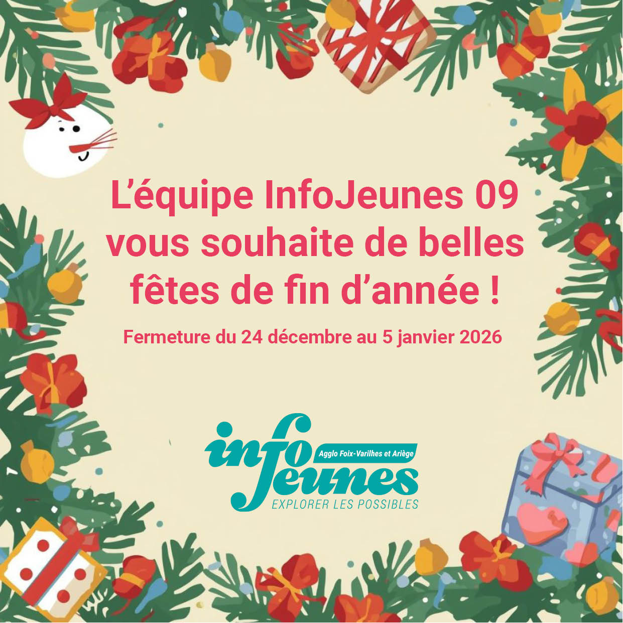 On se retrouve à partir du mardi 6 janvier 2026 !
#InfoJeunes #Fermeture #FêtesDeFinDAnnée